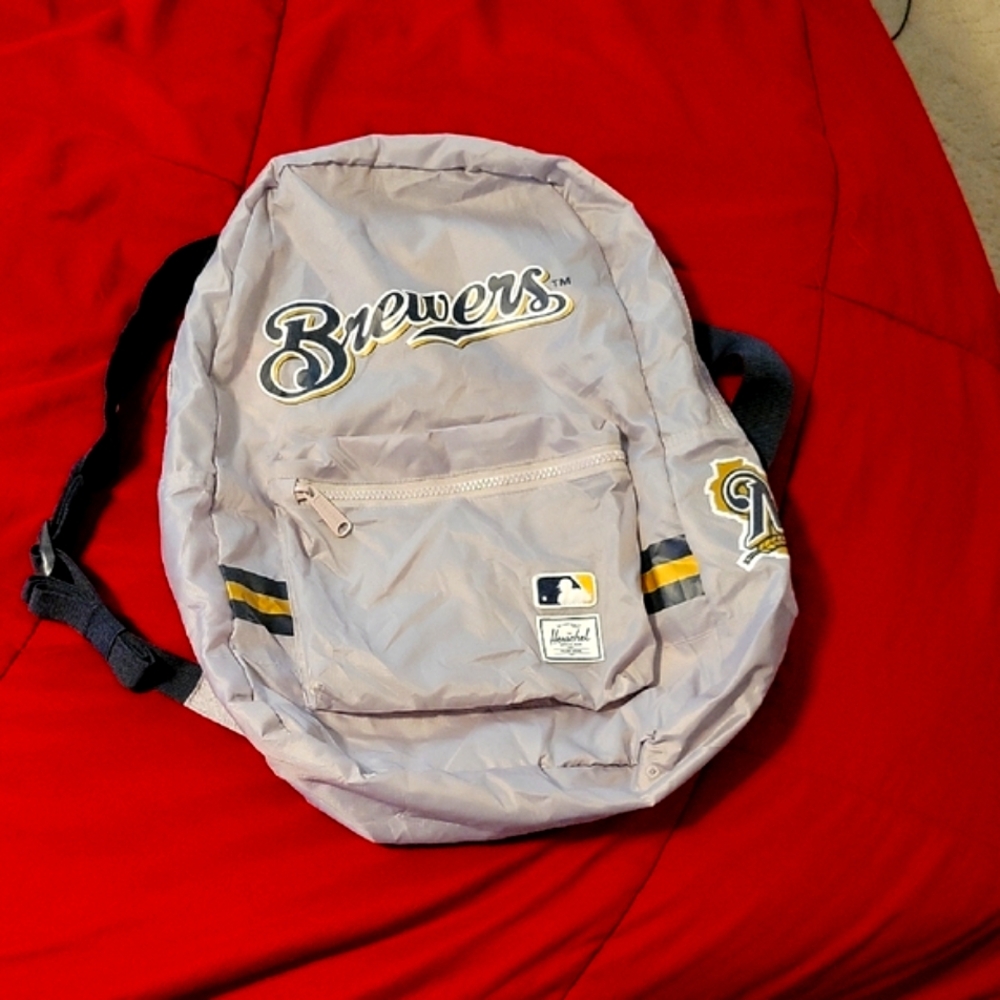 NWOT Herschel Supply Co Gray Backpack with Milwaukee Brewer Logo.